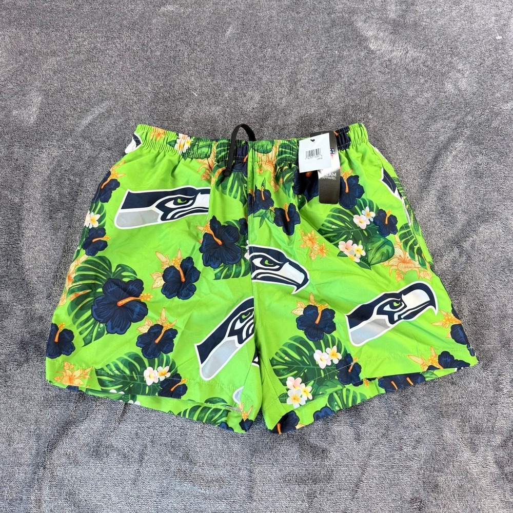 NFL Seattle Seahawks Mens Large Swim Trunks Neon Green Floral Tropical Shorts